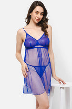 Chic Basic Self-Patterned Sheer Babydoll in Navy with G-string - Lace