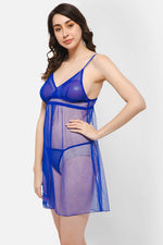 Chic Basic Self-Patterned Sheer Babydoll in Navy with G-string - Lace