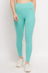 High Rise Printed Active Tights in Mint Green with Side Pocket