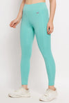 High Rise Printed Active Tights in Mint Green with Side Pocket