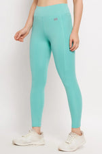 High Rise Printed Active Tights in Mint Green with Side Pocket