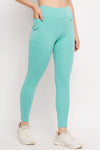 High Rise Printed Active Tights in Mint Green with Side Pocket