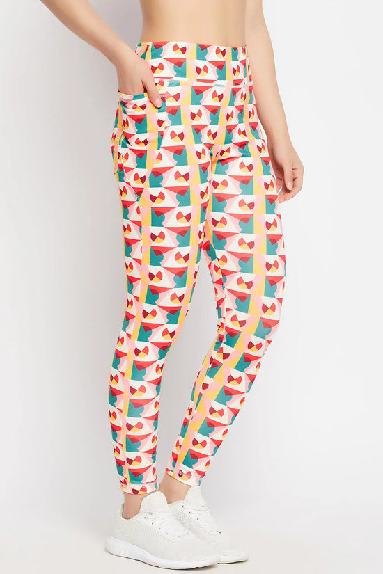 High Rise Geometric Print Active Tights in Multicolour