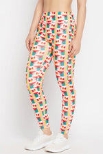 High Rise Geometric Print Active Tights in Multicolour