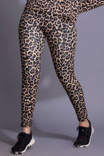 High-Rise Animal Print Active Tights in Brown with Side Pocket