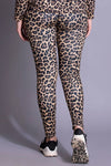 High-Rise Animal Print Active Tights in Brown with Side Pocket