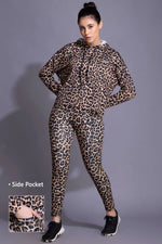 High-Rise Animal Print Active Tights in Brown with Side Pocket