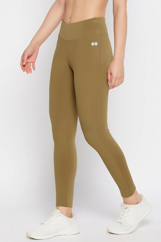 Snug Fit Active High-Rise Full-Length Tights in Olive Green