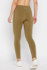 Snug Fit Active High-Rise Full-Length Tights in Olive Green