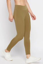 Snug Fit Active High-Rise Full-Length Tights in Olive Green