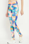 High Rise Brushstroke Print Active Tights in Multicolour with Side Pocket