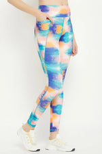 High Rise Brushstroke Print Active Tights in Multicolour with Side Pocket