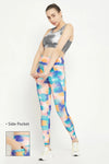 High Rise Brushstroke Print Active Tights in Multicolour with Side Pocket