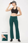 Comfort Fit High Waist Flared Yoga Pants in Teal Green with Side Pocket