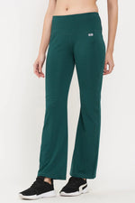 Comfort Fit High Waist Flared Yoga Pants in Teal Green with Side Pocket