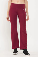 High Rise Flared Yoga Pants in Maroon with Side Pocket