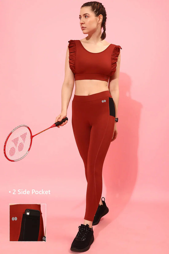 High-Rise Active Tights in Red with Side Pockets