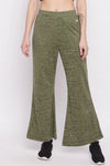 Comfort Fit Flared Active Pants in Green Melange