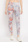 High Rise Tie-Dye Print Active Tights in Grey with Side Pocket