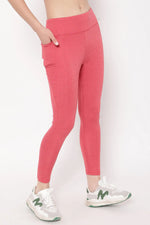 High Rise Active Tights in Red Melange with Side Pocket