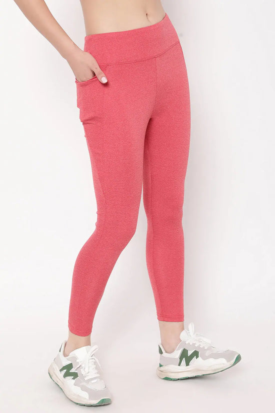 High Rise Active Tights in Red Melange with Side Pocket