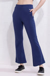 Comfort Fit High-Rise Flared Yoga Pants in Navy with Side Pockets