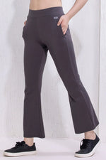 Comfort Fit High-Rise Flared Yoga Pants in Dark Grey with Side Pockets