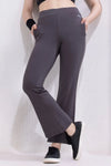 Comfort Fit High-Rise Flared Yoga Pants in Dark Grey with Side Pockets