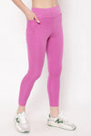 High Rise Active Tights in Magenta Melange with Side Pocket