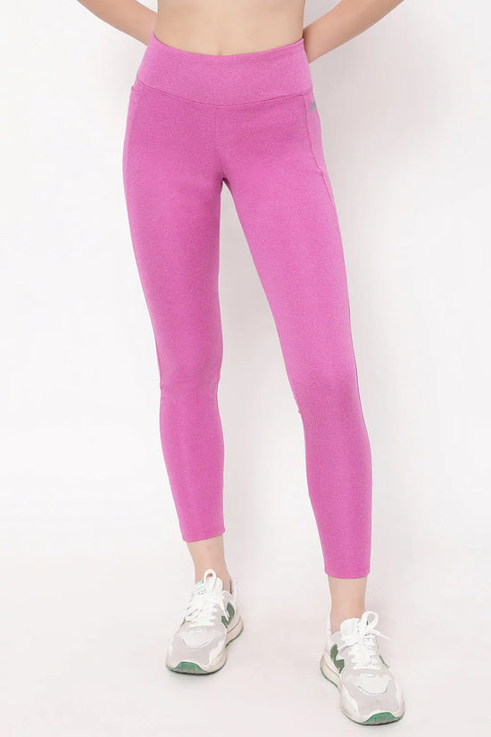 High Rise Active Tights in Magenta Melange with Side Pocket