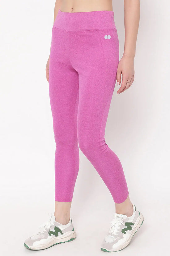 High Rise Active Tights in Magenta Melange with Side Pocket