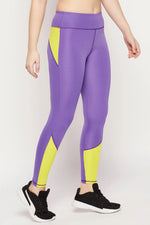 High Rise Colourblocked Active Tights in Purple