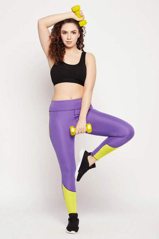 High Rise Colourblocked Active Tights in Purple