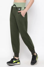 Comfort Fit High Rise Active Joggers in Olive Green with Side Pockets