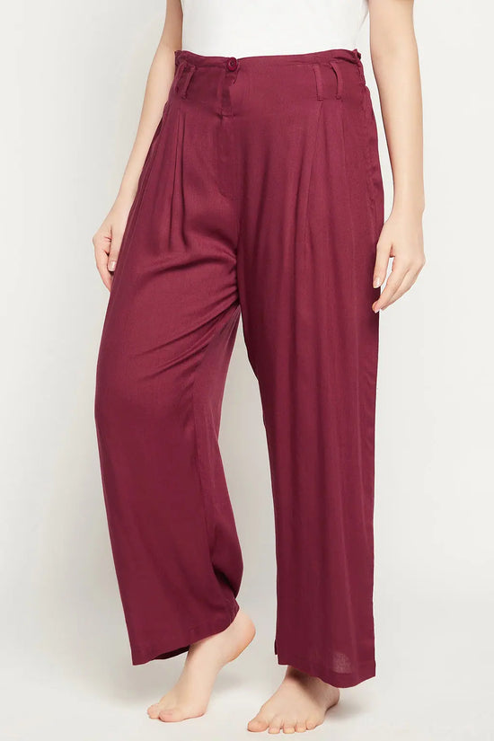 Chic Basic Wide Leg Pants in Maroon - Rayon