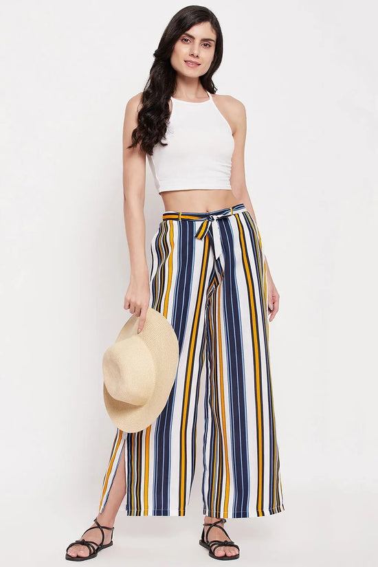 Striped Wide Leg Pants in Muticolour - Crepe