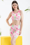 Snug-Fit Active Leaf Print High Rise Cycling Shorts in Soft Pink