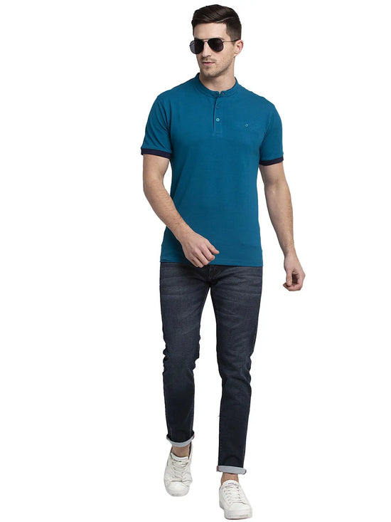 Rodamo Blue Lycra Henley T-shirts-111760104-L