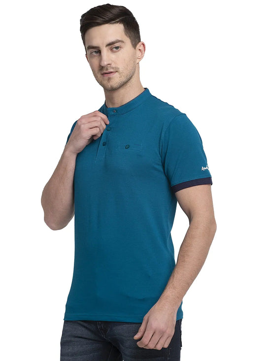 Rodamo Blue Lycra Henley T-shirts-111760104-L