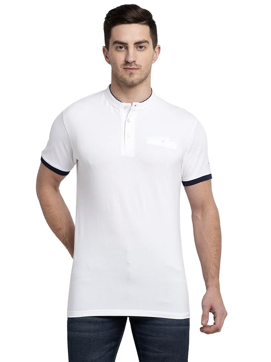 Rodamo White Lycra Henley T-shirts