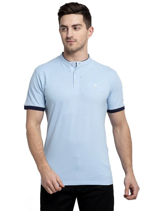 Rodamo Blue Lycra Henley T-shirts-111760102-L