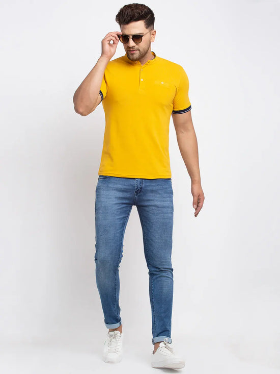 Rodamo Mustard Lycra Henley T-shirts