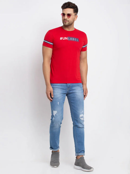 Rodamo Red Round Neck T-shirts-111790101-L