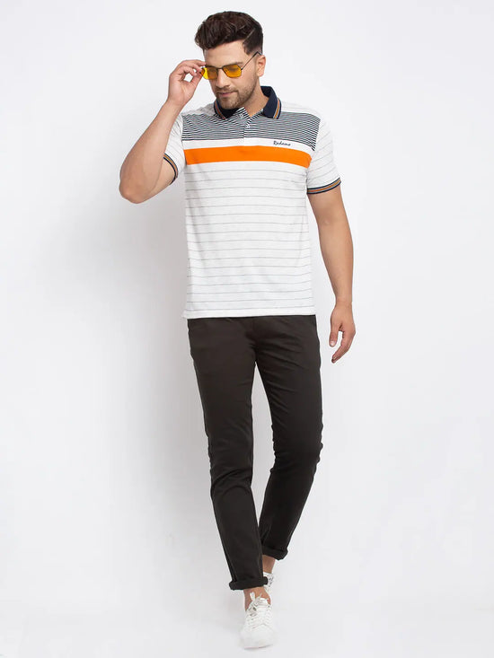 Rodamo Off White Striped Polo T-Shirts