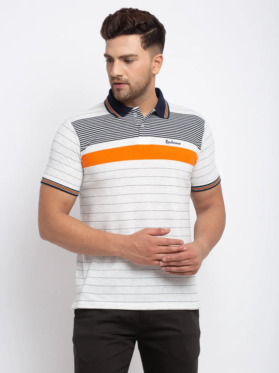 Rodamo Off White Striped Polo T-Shirts