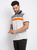 Rodamo Off White Striped Polo T-Shirts