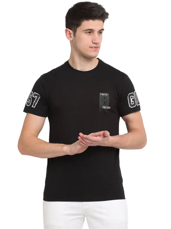 Rodamo Black Round Neck T-shirts-111780102-L