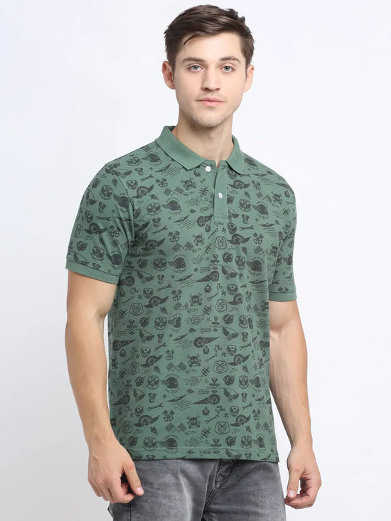 Rodamo Green Printed Polo T-Shirts-111810101-L