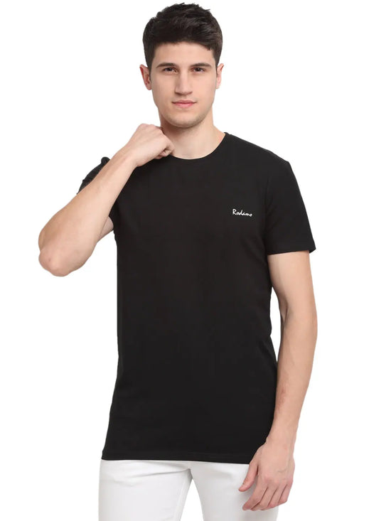 Rodamo Black Round Neck T-shirts-111830101-L