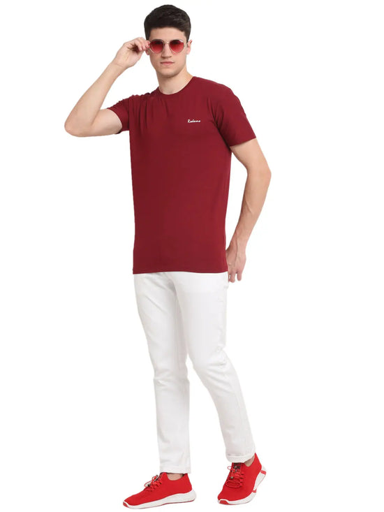 Rodamo Maroon Round Neck T-shirts